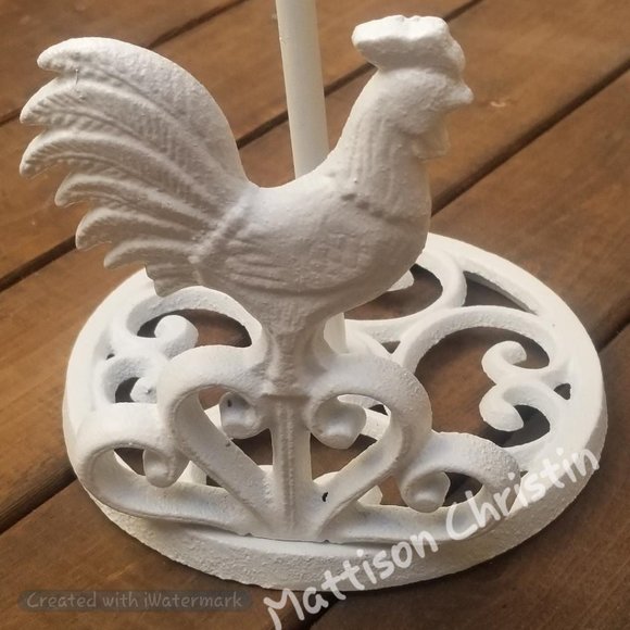 Farmhouse Country White Rooster Cast Iron Paper Towel Holder - Picture 2 of 7